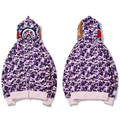 BAPE Shark Full Zip Hoodie Purple Camo Edition
