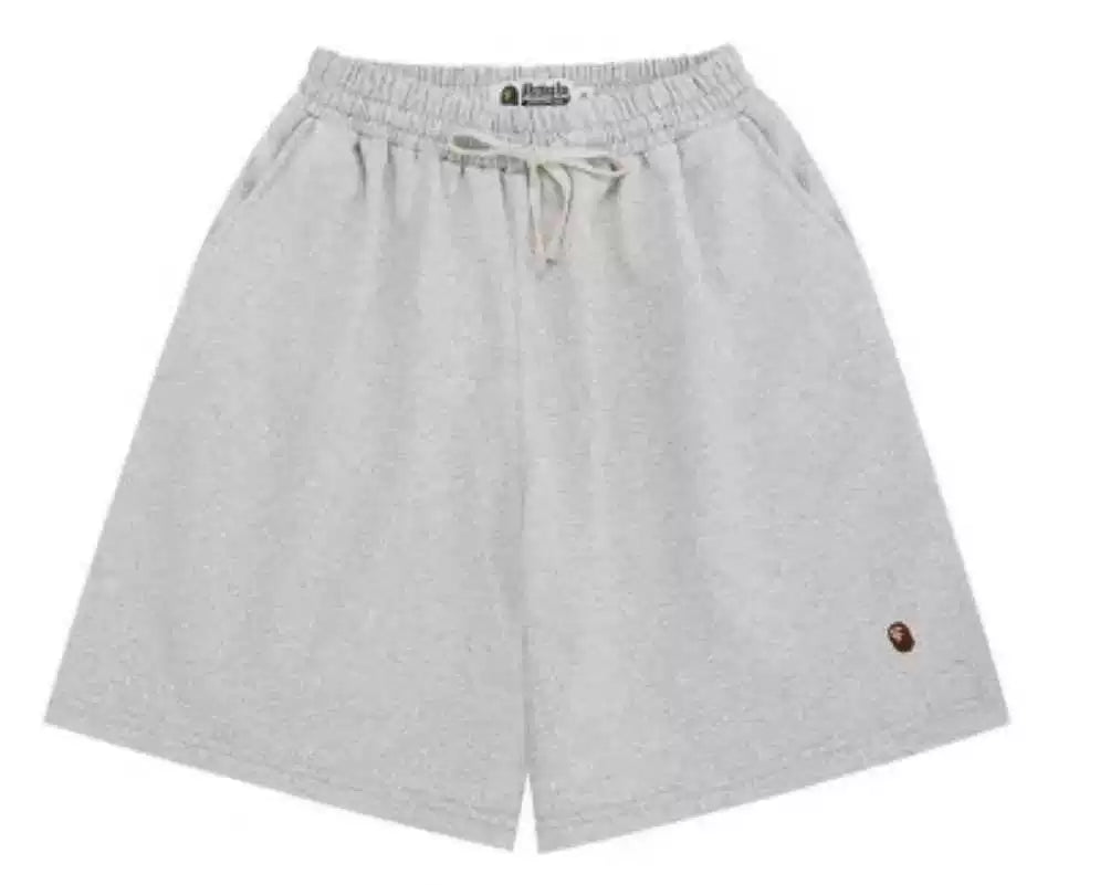 BAPE Style Minimalist Drawstring Casual Shorts - Light Grey Heather