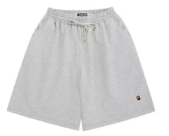 BAPE Style Minimalist Drawstring Casual Shorts - Light Grey Heather