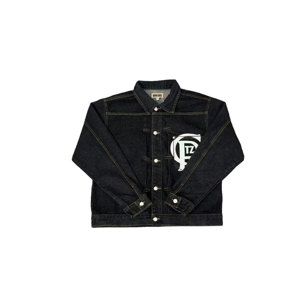 Corteiz Ctiz Logo Contrast Stitch Black Denim Trucker Jacket