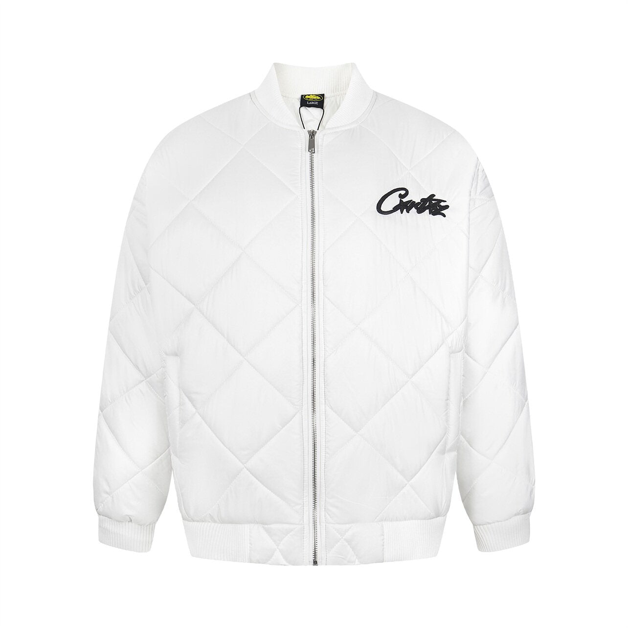 Corteiz Script Logo White Quilted Bomber Jacket