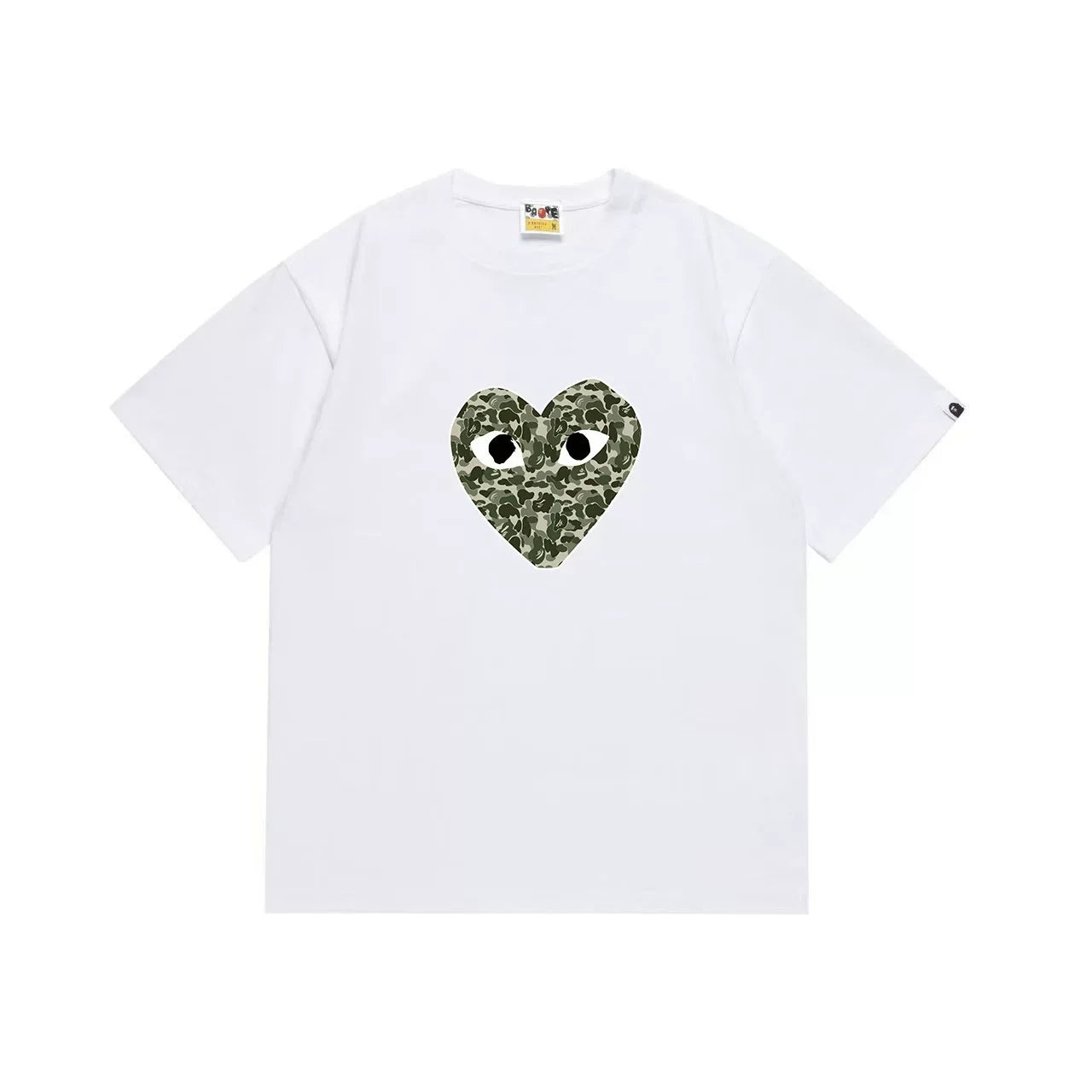 BAPE x PLAY Style Camo Heart Short-Sleeve Tee - White/Classic Green