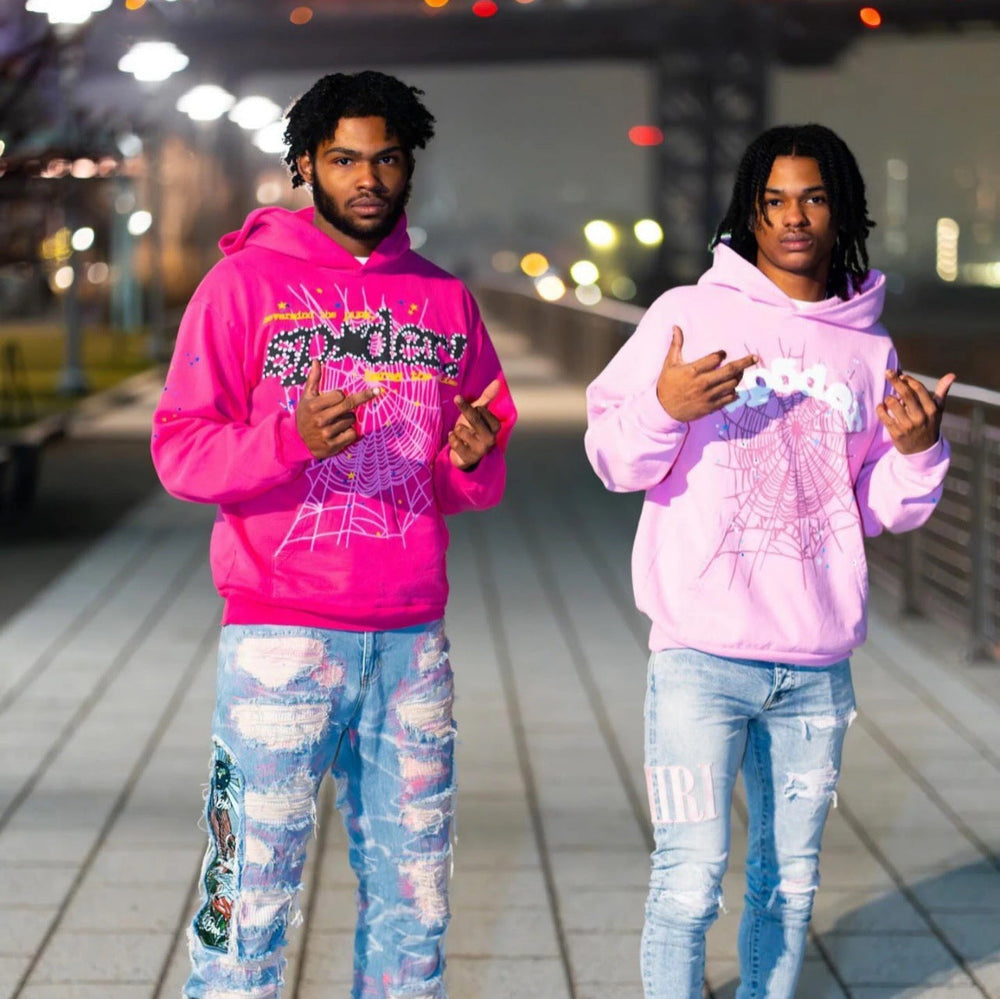 Cross border exclusive 500g Meichao PINK spider web hooded sweatshirt Sp5derhoodies hoodie (33)
