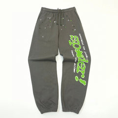 Spider Sp5der Slogan Star Print Charcoal Jogger Sweatpants