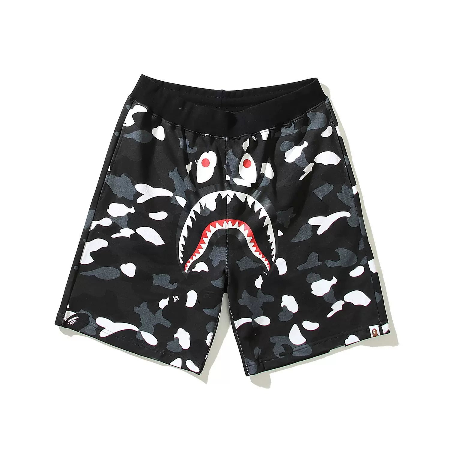 BAPE Style Camo Shark Casual Shorts - Black/Grey