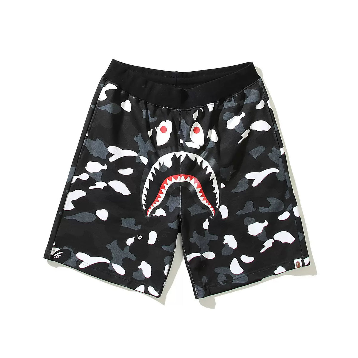 BAPE Style Camo Shark Casual Shorts - Black/Grey
