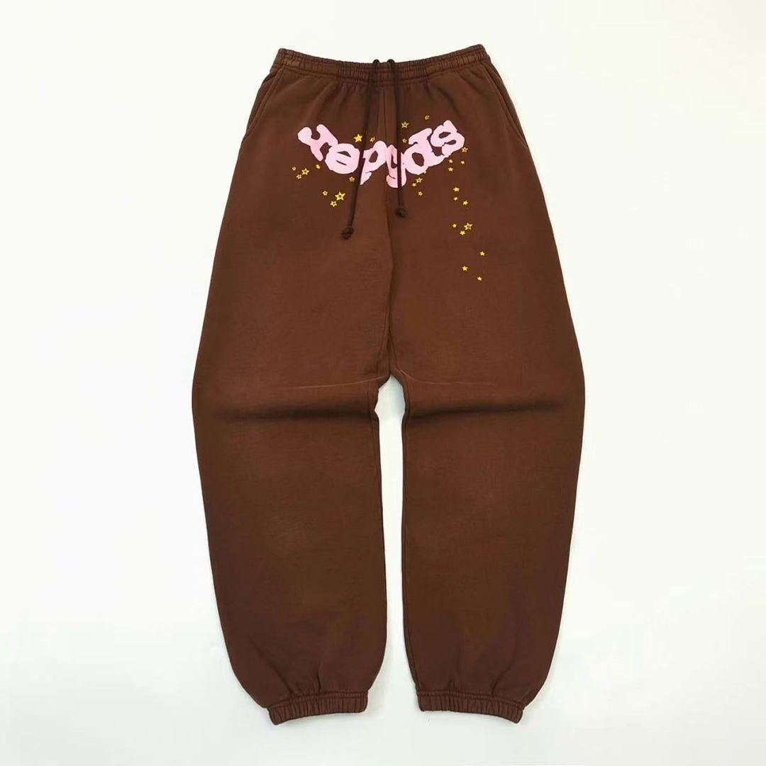 Spider sp5der reversed logo star print brown jogger sweatpants