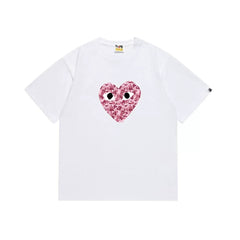 BAPE x PLAY Style Camo Heart Short-Sleeve Tee - White/Pink