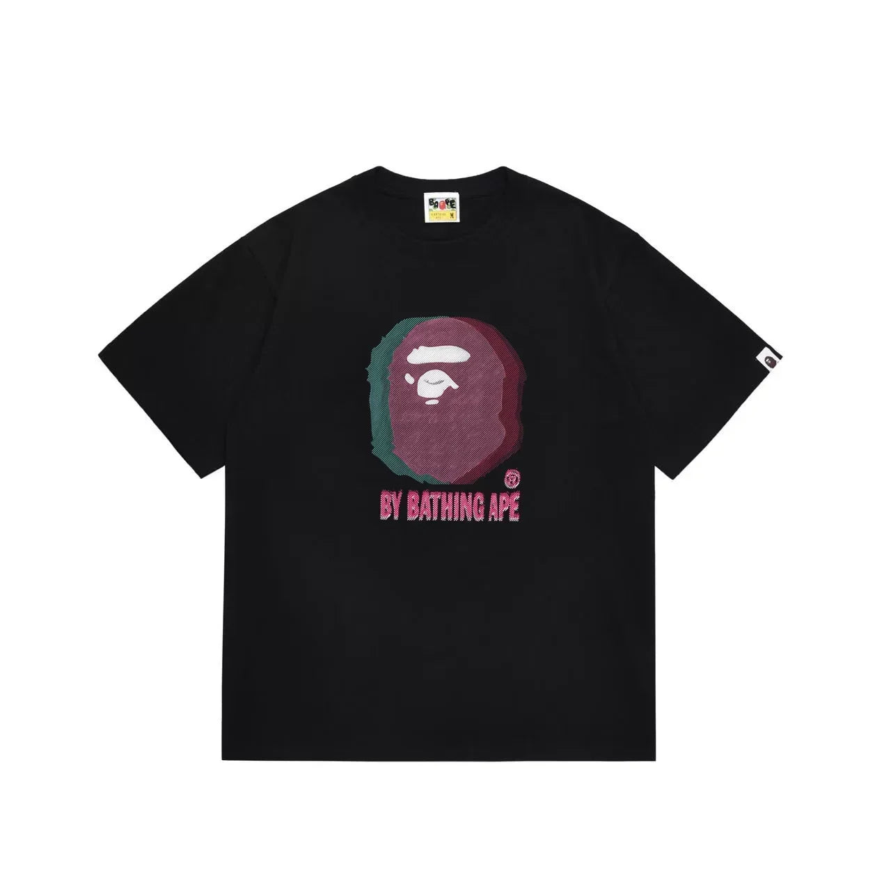 BAPE Style Glitch Colorblock Ape Head Short-Sleeve Tee - Black