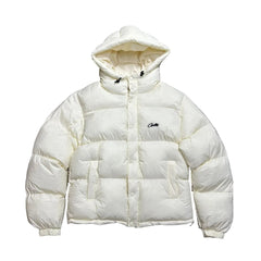 Corteiz Script Logo Off‑White Hooded Puffer Jacket