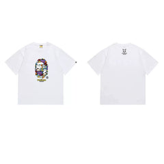 BAPE Style Cartoon Graffiti Graphic Short-Sleeve Tee - White