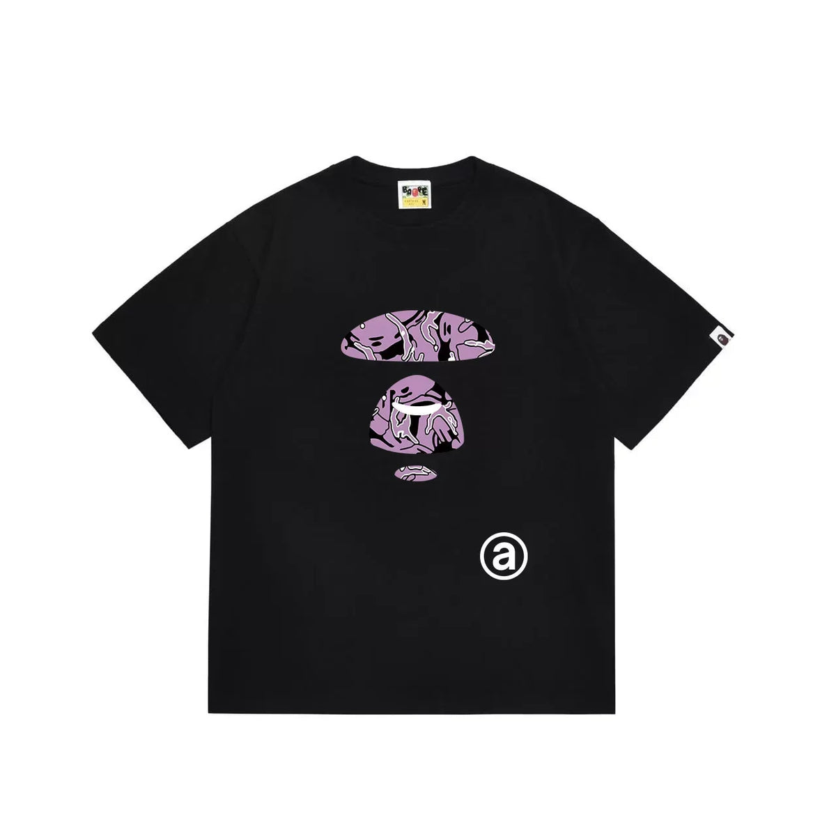 BAPE Style Abstract Deconstructed Ape Head Tee - Black/Purple