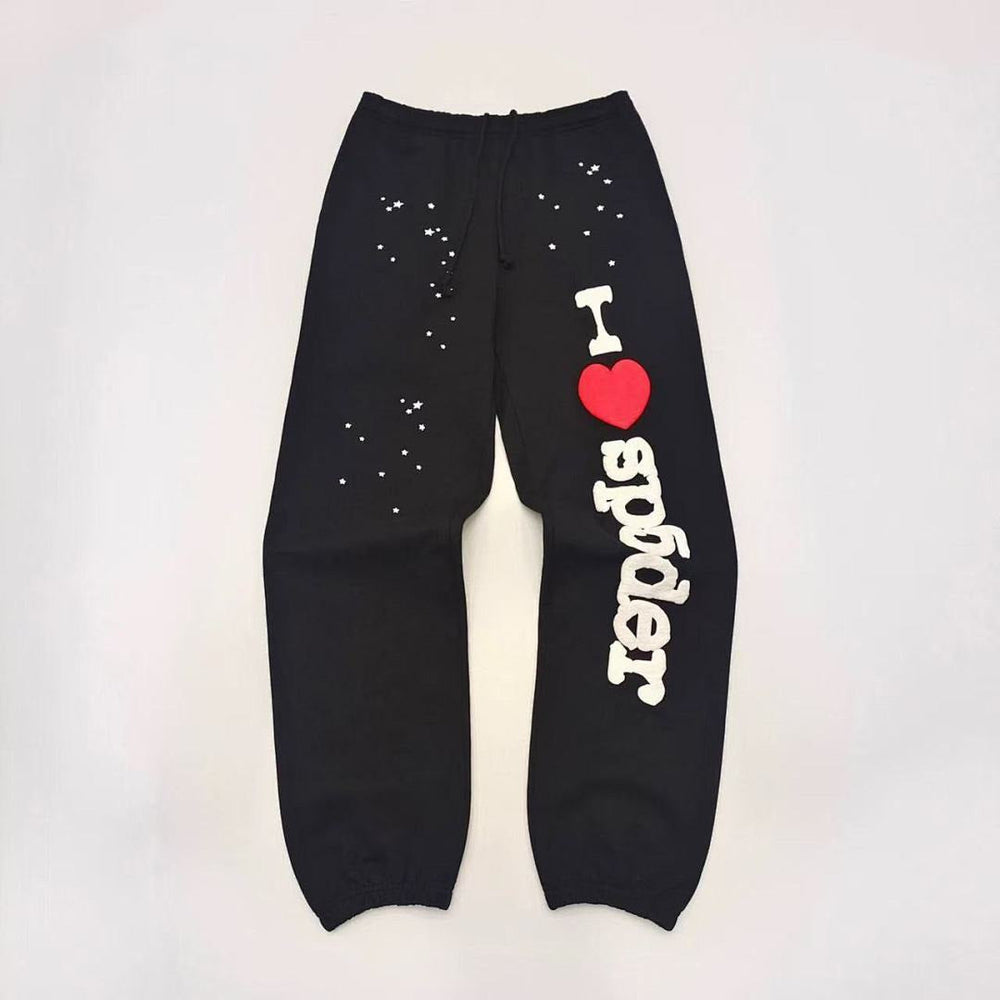 Spider I Love Spider Heart Star Print Black Jogger Sweatpants