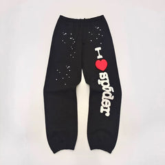 Spider I Love Spider Heart Star Print Black Jogger Sweatpants