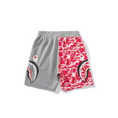BAPE Style Split-Color Camo Shark Casual Shorts - Grey/Pink