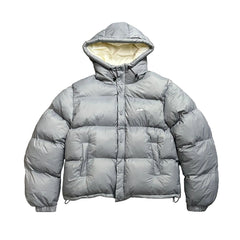 Corteiz Script Logo Grey Hooded Puffer Jacket