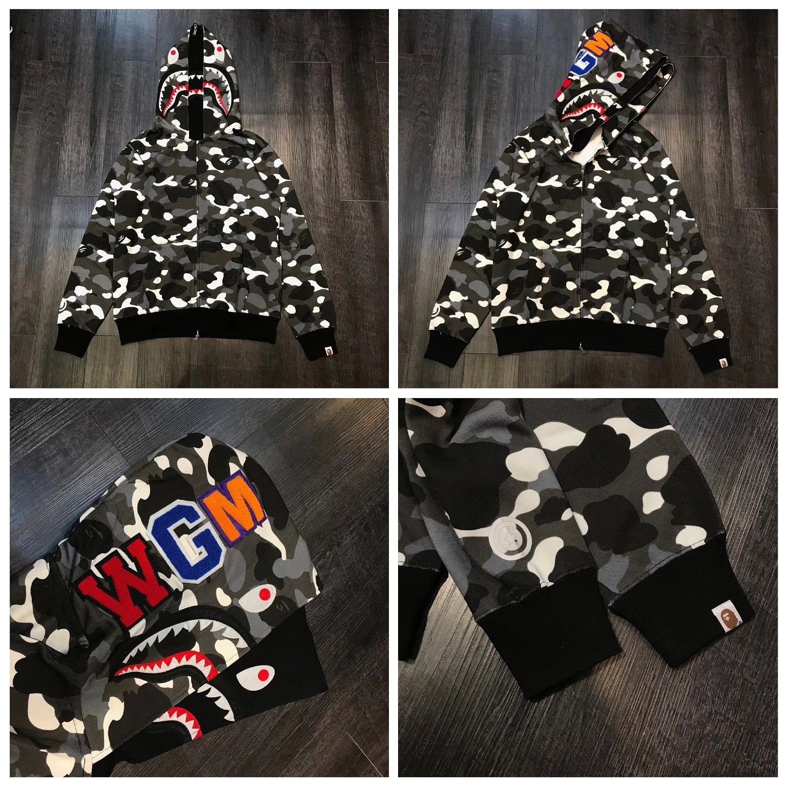 BAPE Black Camo Double Shark Full Zip Hoodie