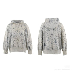 Saint Michael All‑Over Flame Star Print Vintage Distressed Hoodie