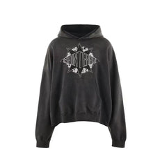 Saint Tears Star Logo Vintage Washed Black Cropped Hoodie