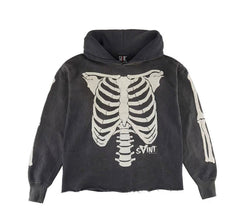 Saint Michael Skeleton Ribcage Cropped Vintage Black Hoodie