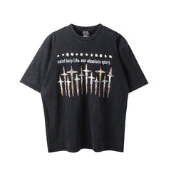 Saint Michael Holy Life Rustic Crosses Vintage Washed Black Tee
