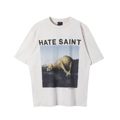 Saint Michael Hate Saint Halo Lamb Vintage Off‑White Tee