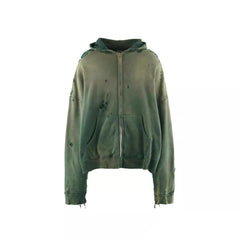 Saint Michael Ombre Green Destroyed Zip‑Up Cropped Hoodie