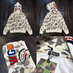 Bape White Camo Double Shark Full Zip Hoodie