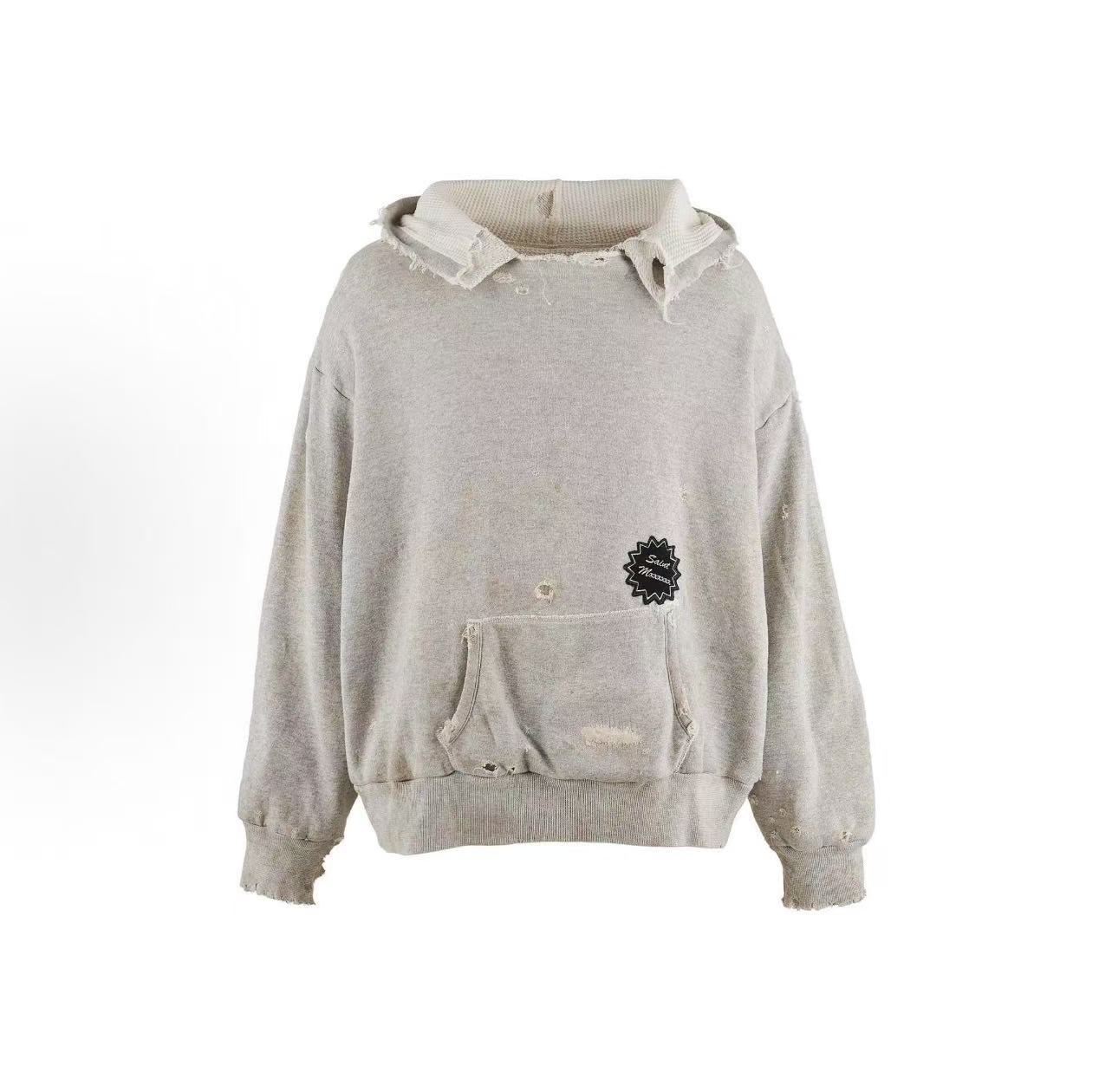 Saint MXXXXXX Patch Distressed Ripped Pullover Hoodie