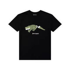 PALM ANGELS CUT‑OFF CROCODILE CREW NECK TEE BLACK