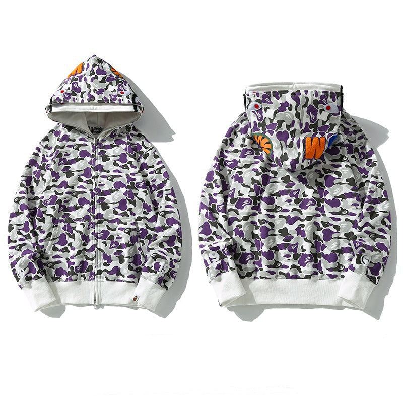 Bape Purple Camo Double Shark Full Zip Hoodie