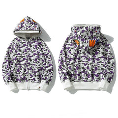Bape Purple Camo Double Shark Full Zip Hoodie