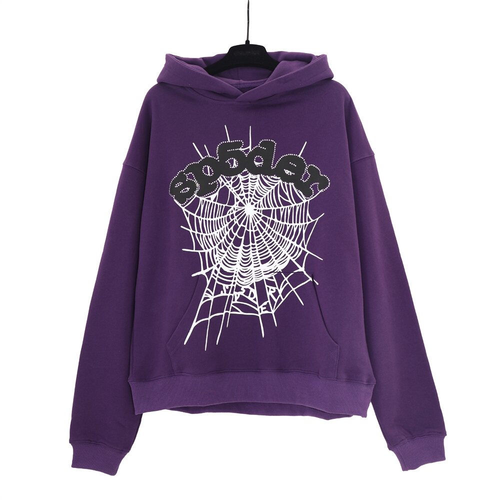 Spider web graphic print purple pullover hoodie
