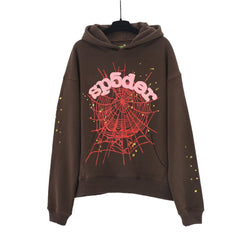 Spider star web graphic print chocolate brown pullover hoodie