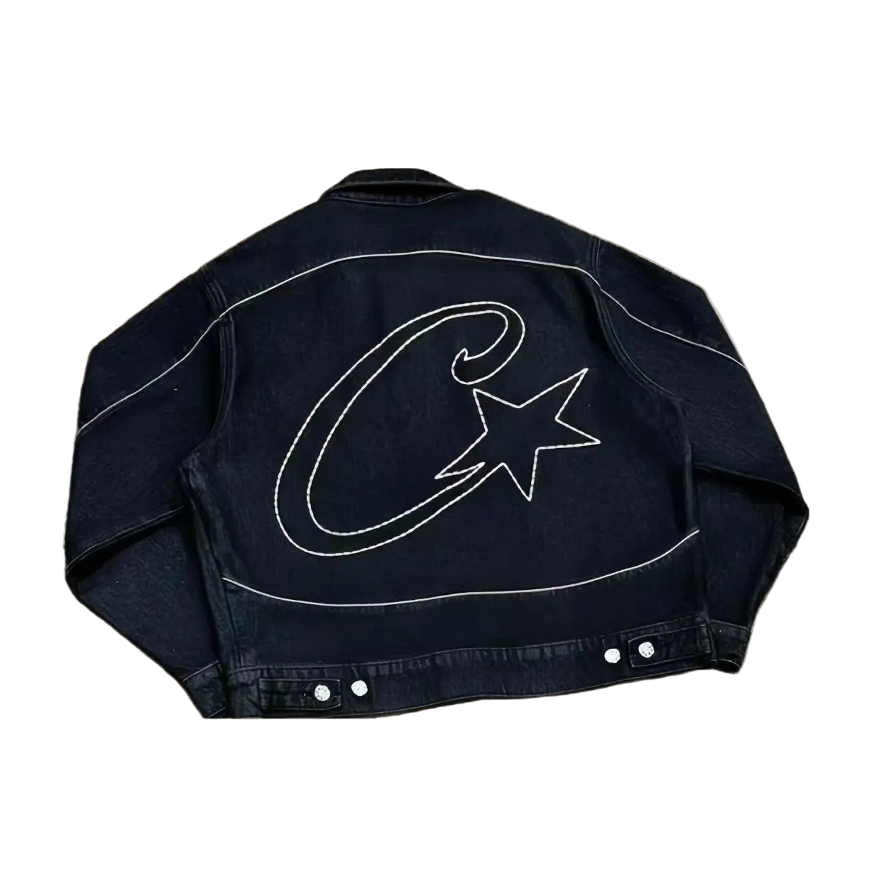 Corteiz C‑Star Contrast Stitch Black Denim Trucker Jacket