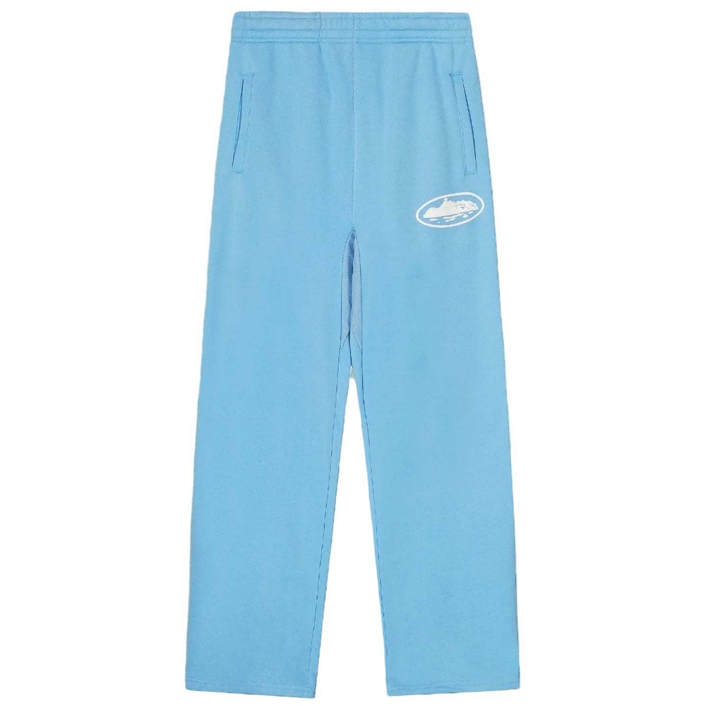 Corteiz Oval Island Logo Drawstring Straight‑Leg Light Blue Sweatpants