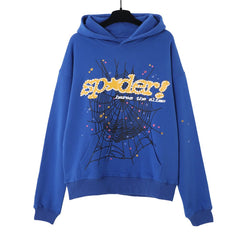 Spider star web graphic print royal blue pullover hoodie