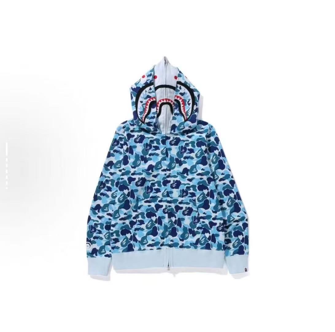 Bape Blue Camo Double Shark Full Zip Hoodie
