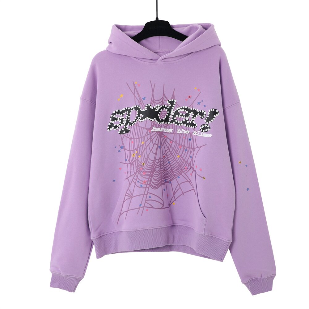 Spider star web graphic print lavender pullover hoodie