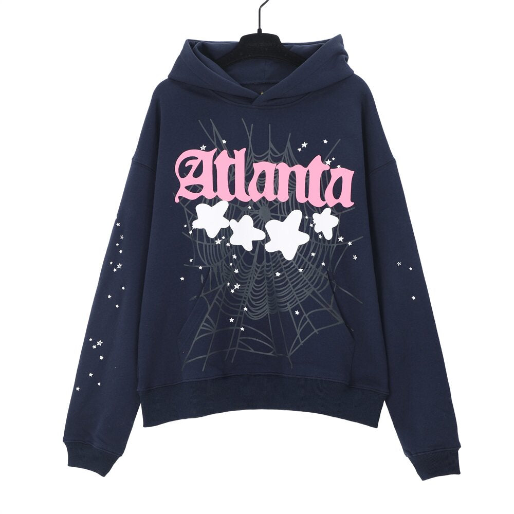 Spider atlanta star web graphic print navy pullover hoodie