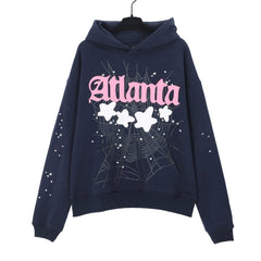 Spider atlanta star web graphic print navy pullover hoodie