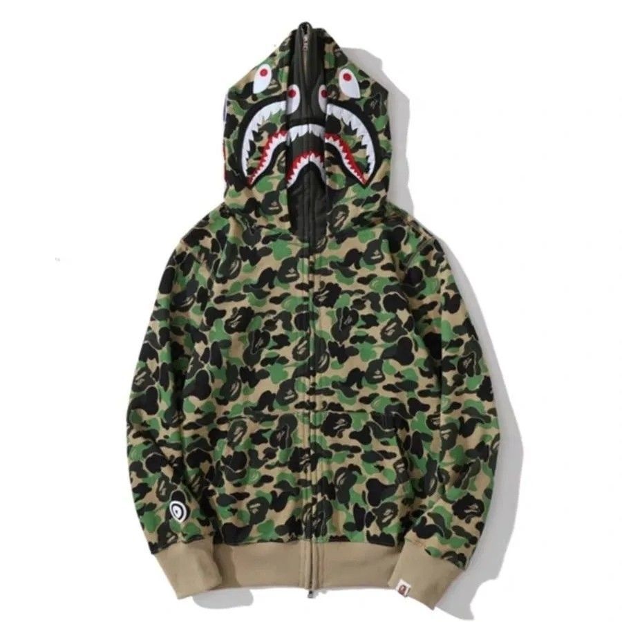 Bape Green Camo Double Shark Full Zip Hoodie