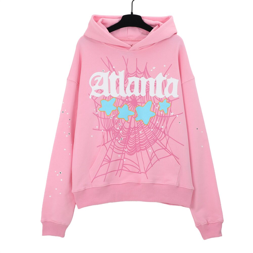 Spider atlanta star web graphic print pink pullover hoodie