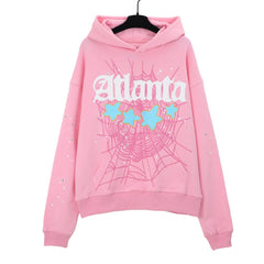 Spider atlanta star web graphic print pink pullover hoodie