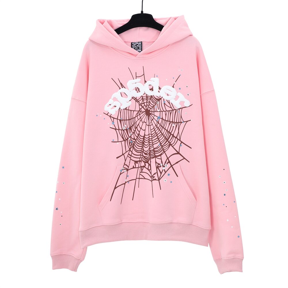 Spider star web graphic print baby pink pullover hoodie