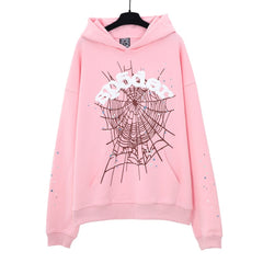 Spider star web graphic print baby pink pullover hoodie