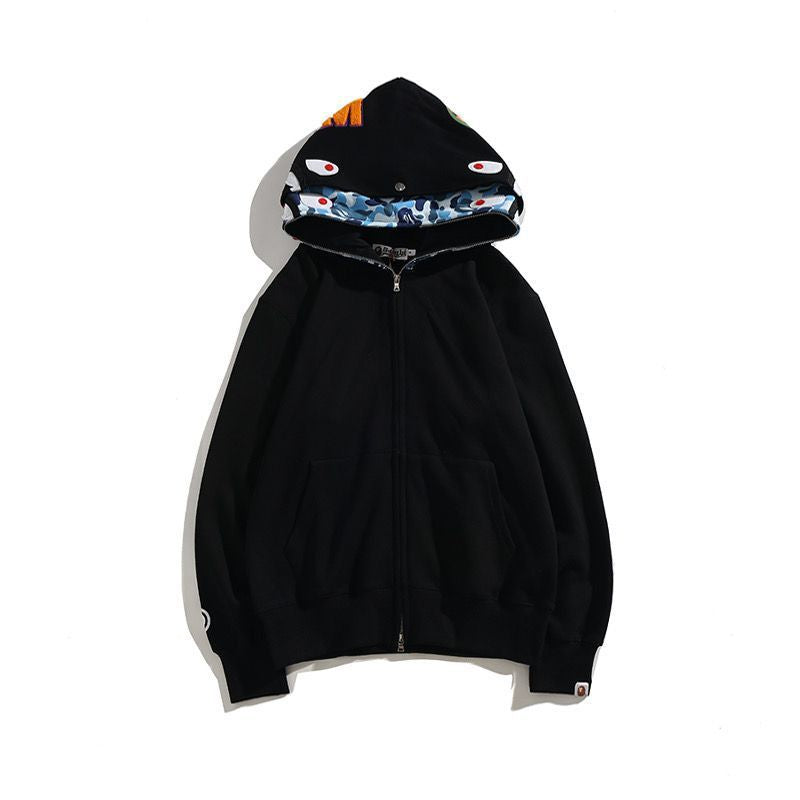 Bape Black Solid Double Shark Full Zip Hoodie