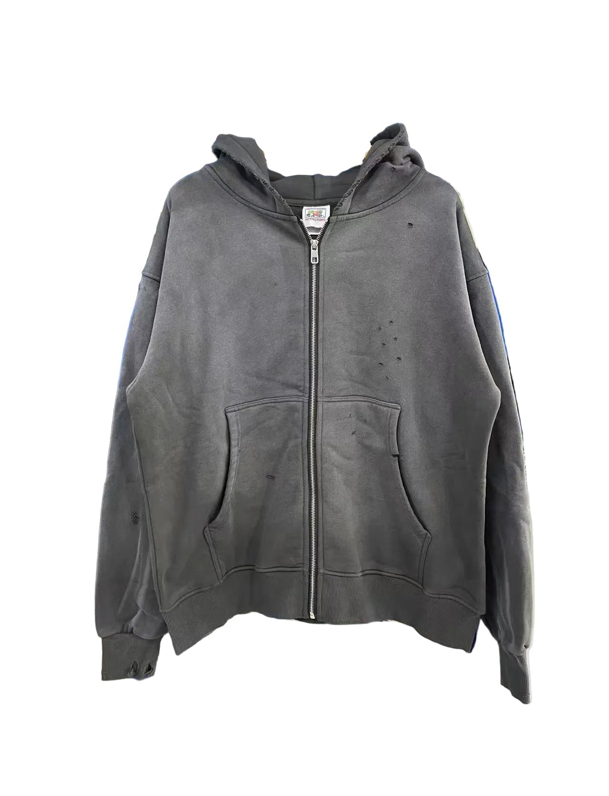 Saint Michael Washed Grey Distressed Zip Up Hoodie