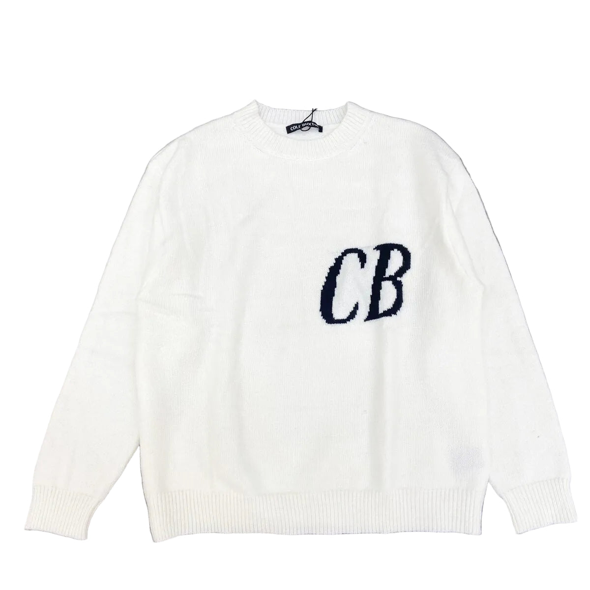Cole Buxton Cb Logo Knit White Oversized Crewneck Sweater