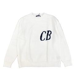 Cole Buxton Cb Logo Knit White Oversized Crewneck Sweater